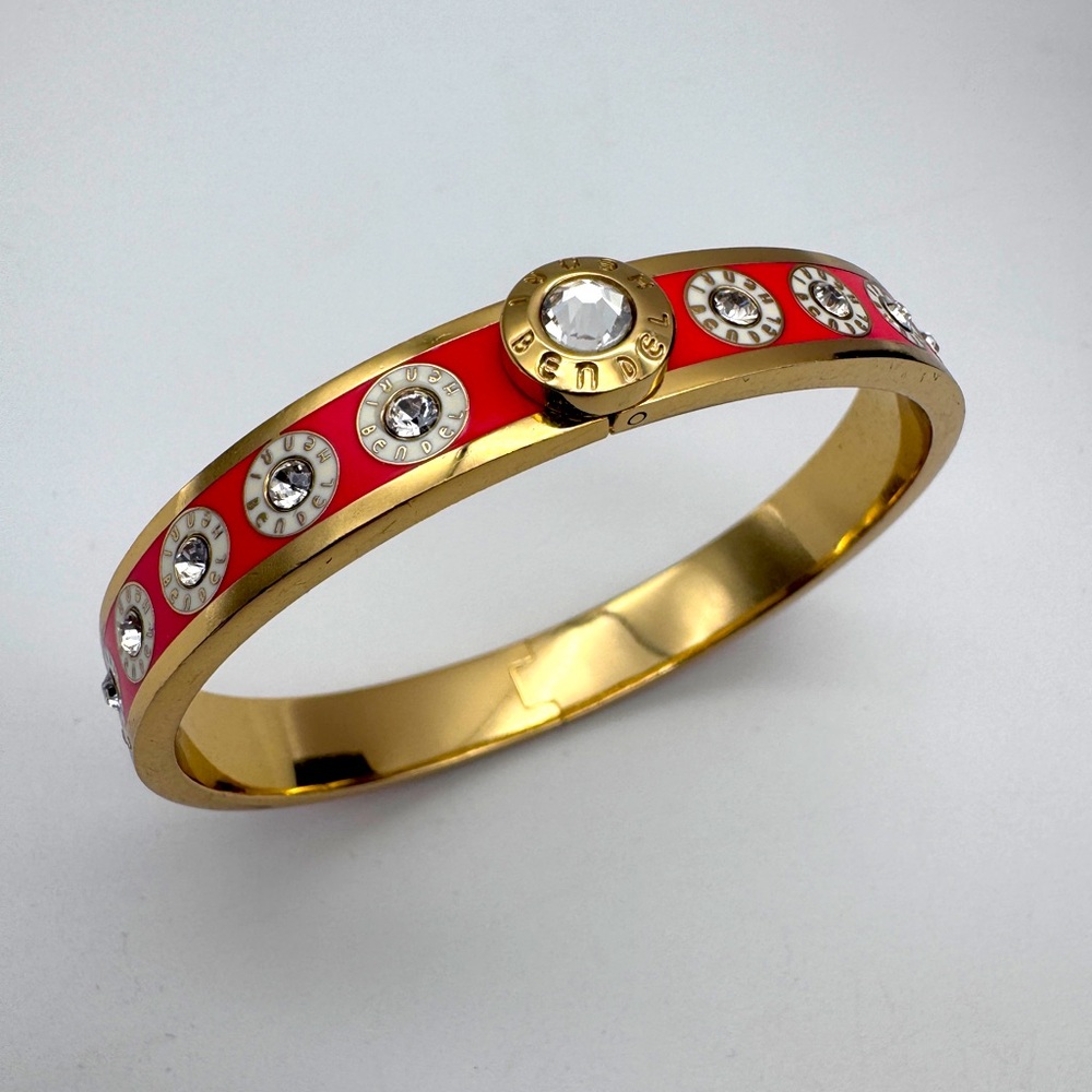 henri bendel red hot pink Enamel Bangle bracelet Rhinestones
